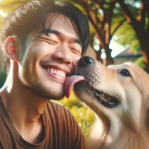 Dog Licking his owner